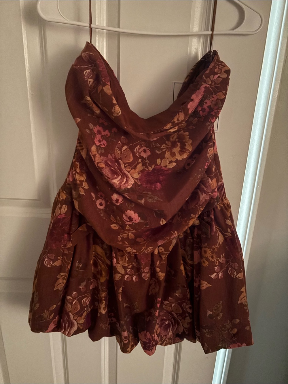 Brown Floral Cowl Neck Mini Dress